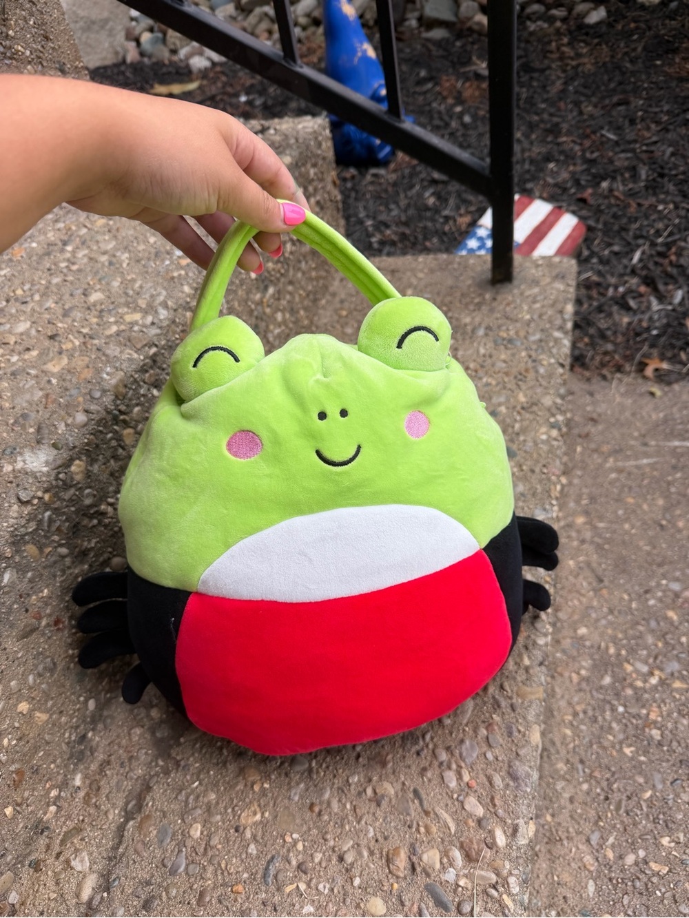 Squishmallows Green Frog Plush Handbag with Red Belly